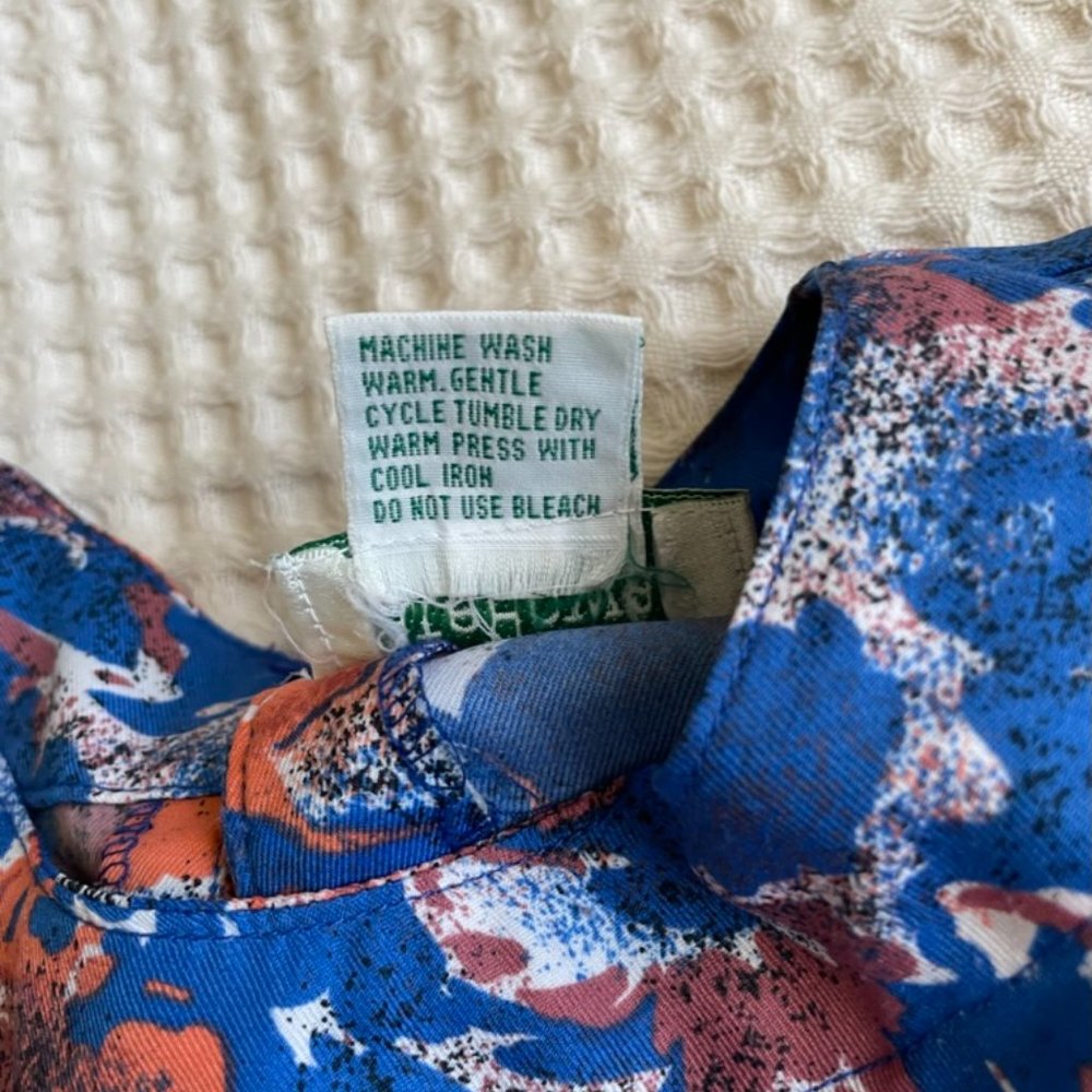 Kate Howard Vintage 1980s Peach/Blue Print Short Sleeve Blouse, Sz S View 5